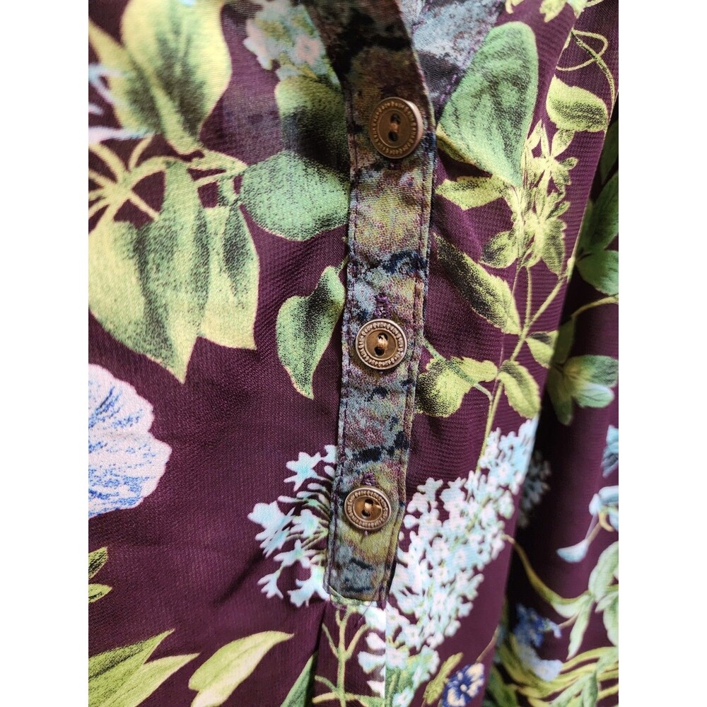 NEW DIRECTIONS WOMEN XL GREEN BLUE BLOUSE FLORAL BLOOM FAIRY LACE SHEER POPOVER - Picture 5 of 16